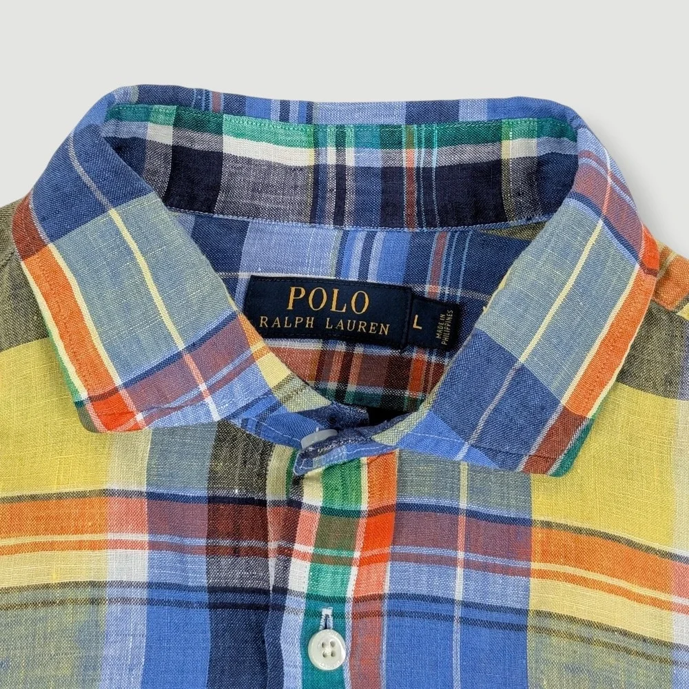 Polo Ralph Lauren Linen Button Up Shirt Mens Large Multicolor Plaid Long Sleeve - Picture 5 of 11